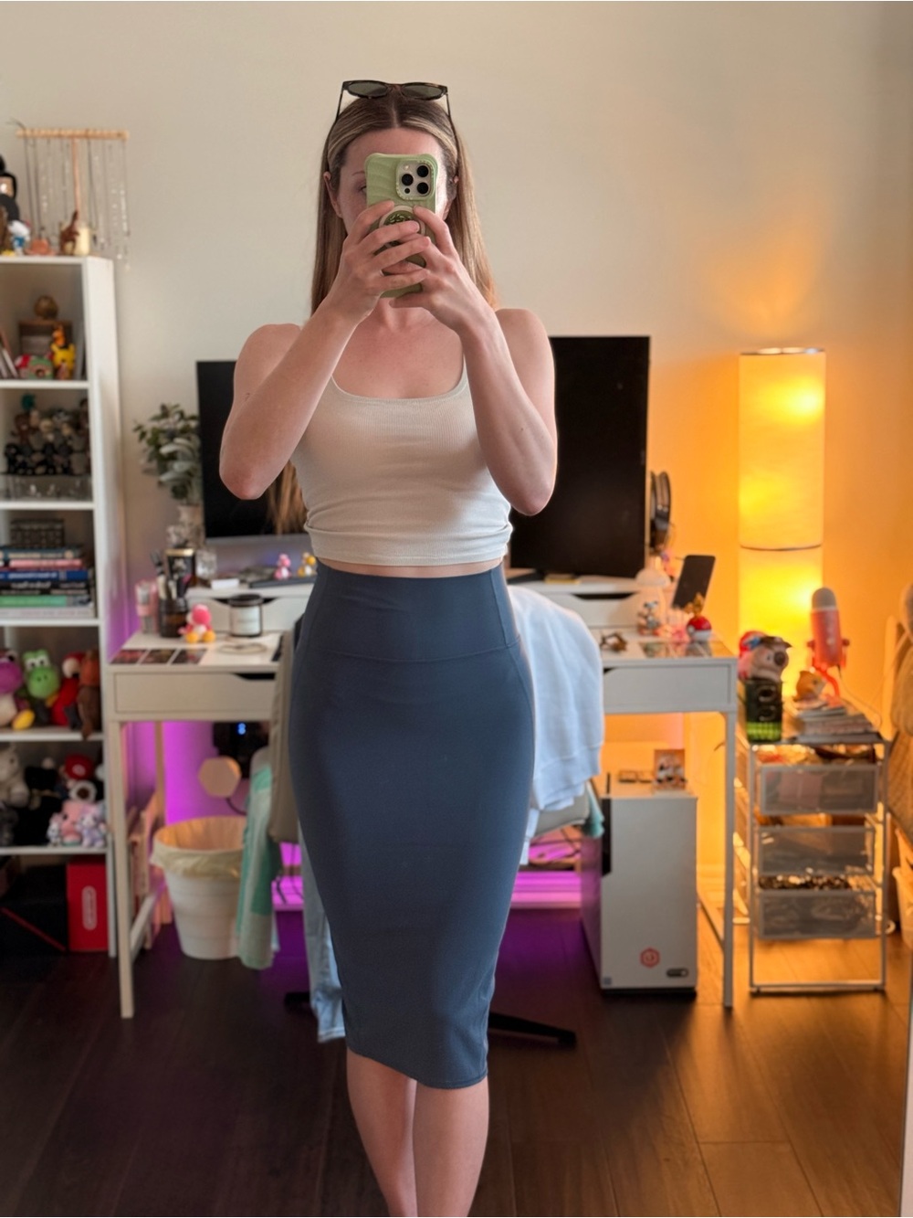 Lulu High-Waist Pencil Skirt in Slate Blue